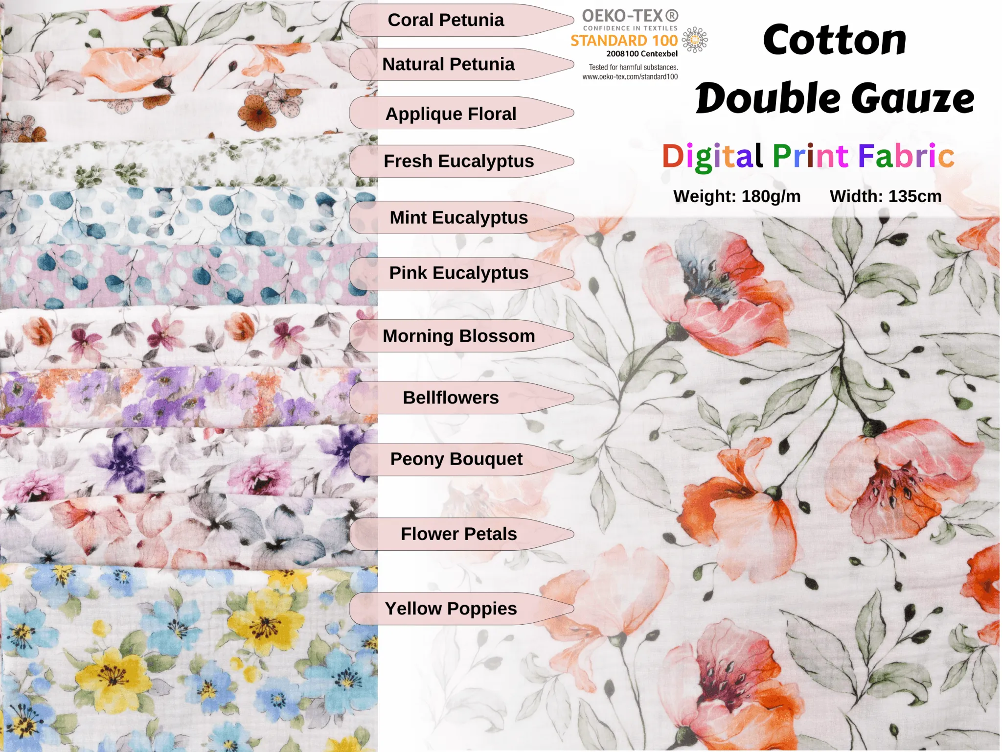 100% Cotton Double Gauze /Muslin Digital Prints Fabric -6570