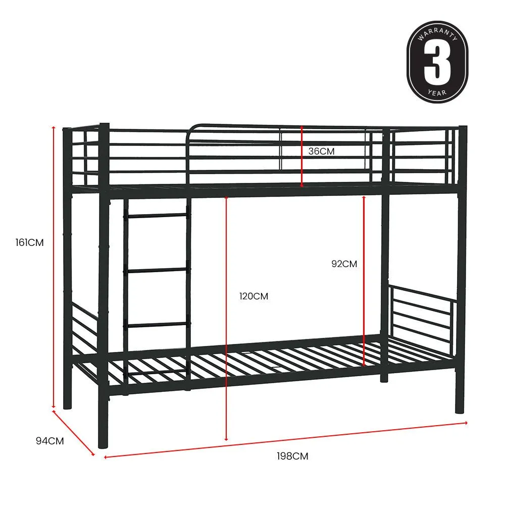 2-in-1 Single Metal Bunk Bed Frame - Dark Matte Grey