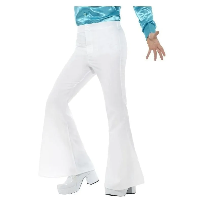 70s Style Flared Trousers Mens White