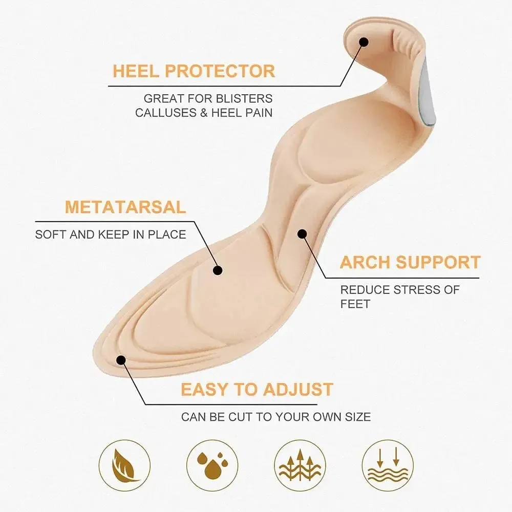 7D Soft Memory Foam Insole Pad Inserts Heel Post Back Breathable Anti-slip for Women