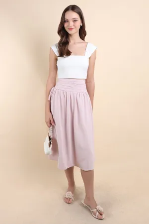 ADORA RUCHED MIDI SKIRT IN PINK