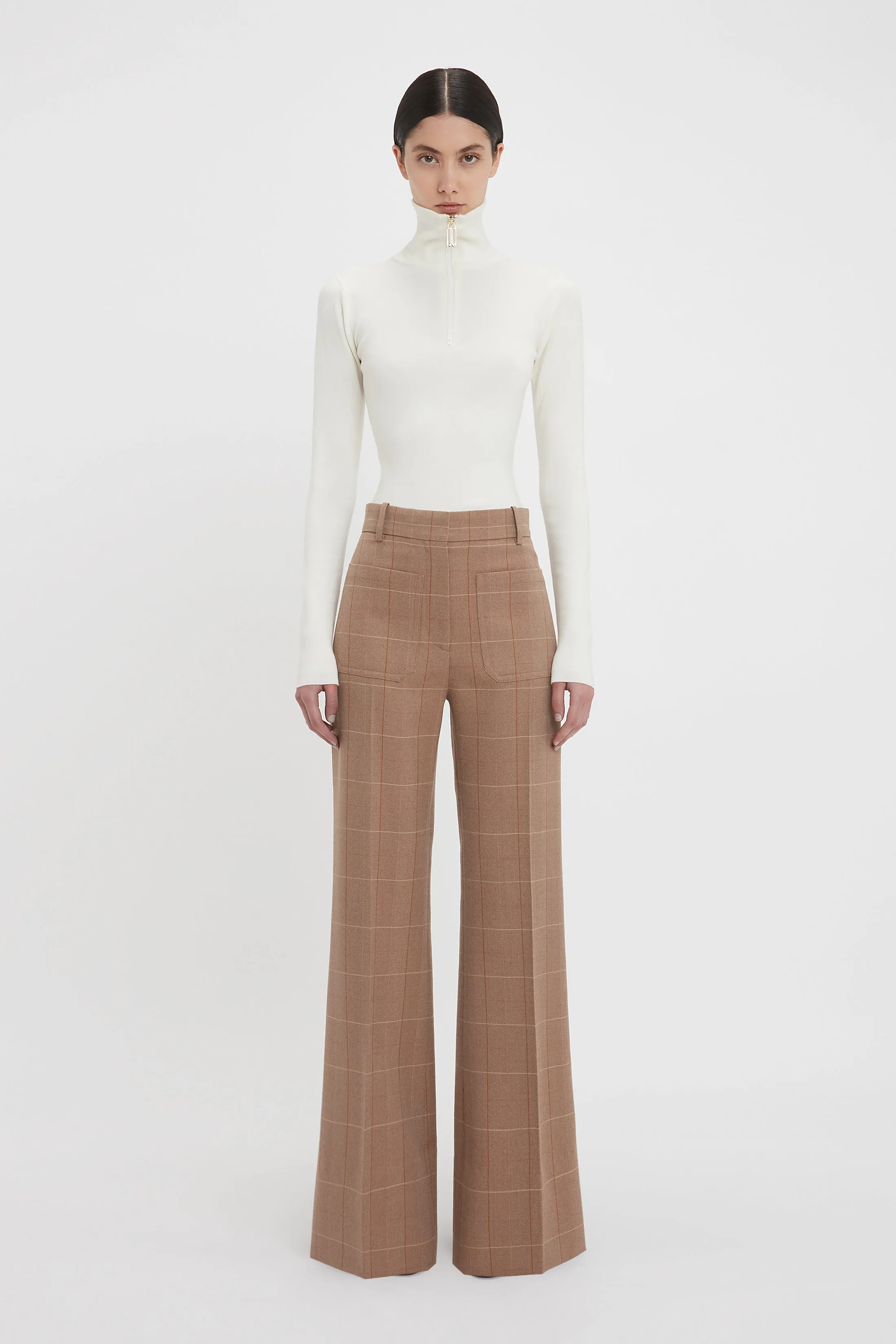 Alina Tailored Trouser In Camel-Multi Check