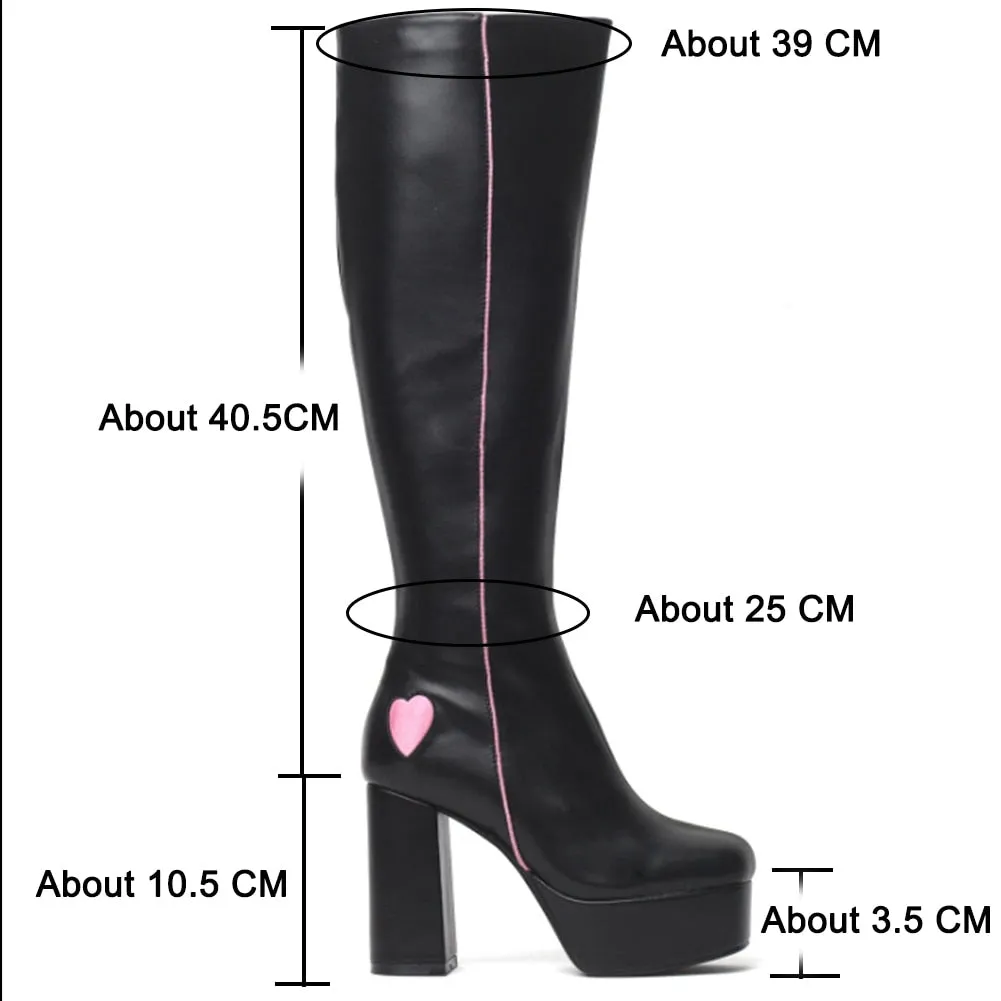 Amozae--Ladies Heart Print Knee High Boots Elegant Fashion Platform High Heel 2024 Luxury Brand New Shoes For Women Zipper Sweet Cute