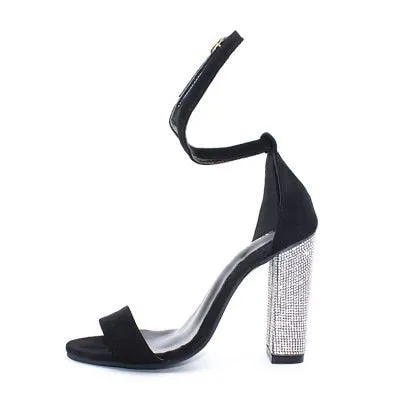 Amozae- Women Heeled Sandals Bandage Rhinestone Ankle Strap Pumps Super High Heels 11 CM Square Heels Lady Shoes new #265