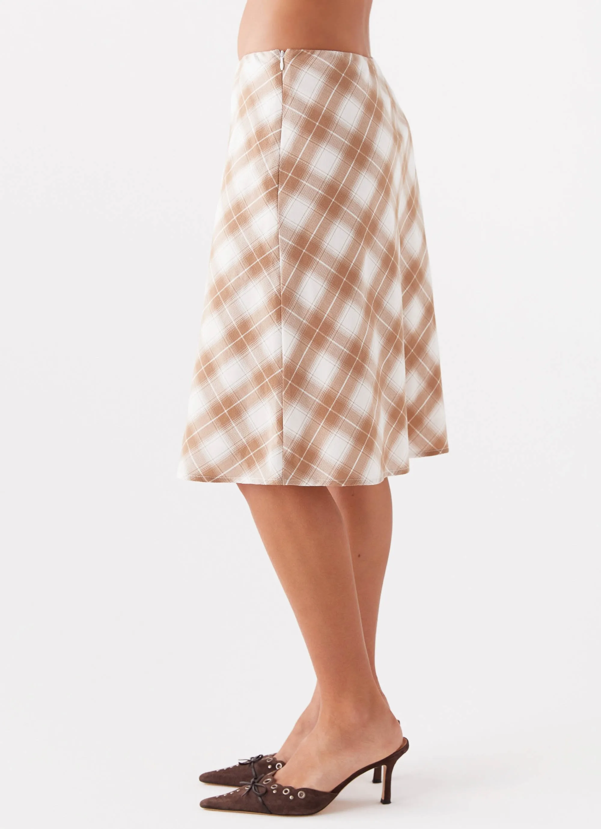 Andie Midi Skirt - Brown/White Plaid