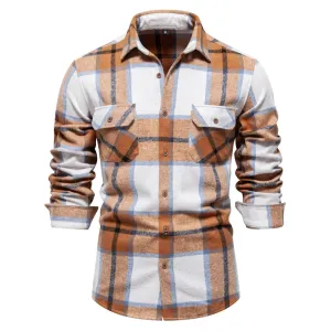 Autumn and Winter Thicken Plaid Shirt for Men Over Jacket Men Casual Classic Double Pockets Mens Shirts