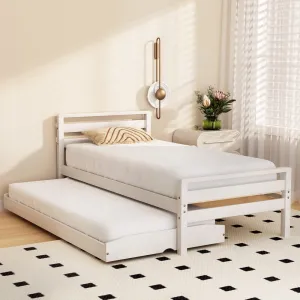 Avis Wooden Trundle Single Bed Frame White