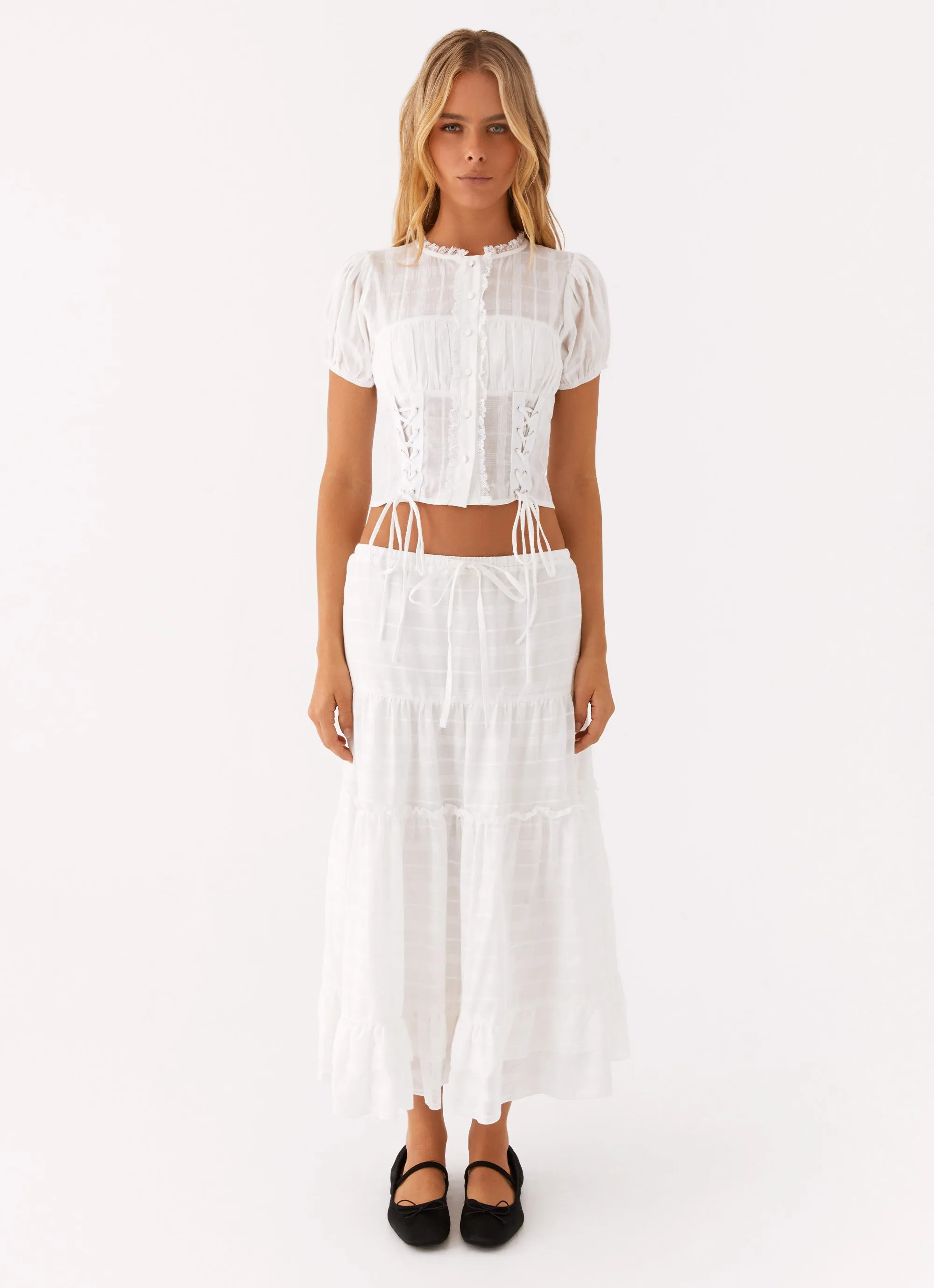 Beatrix Frill Midi Skirt - White