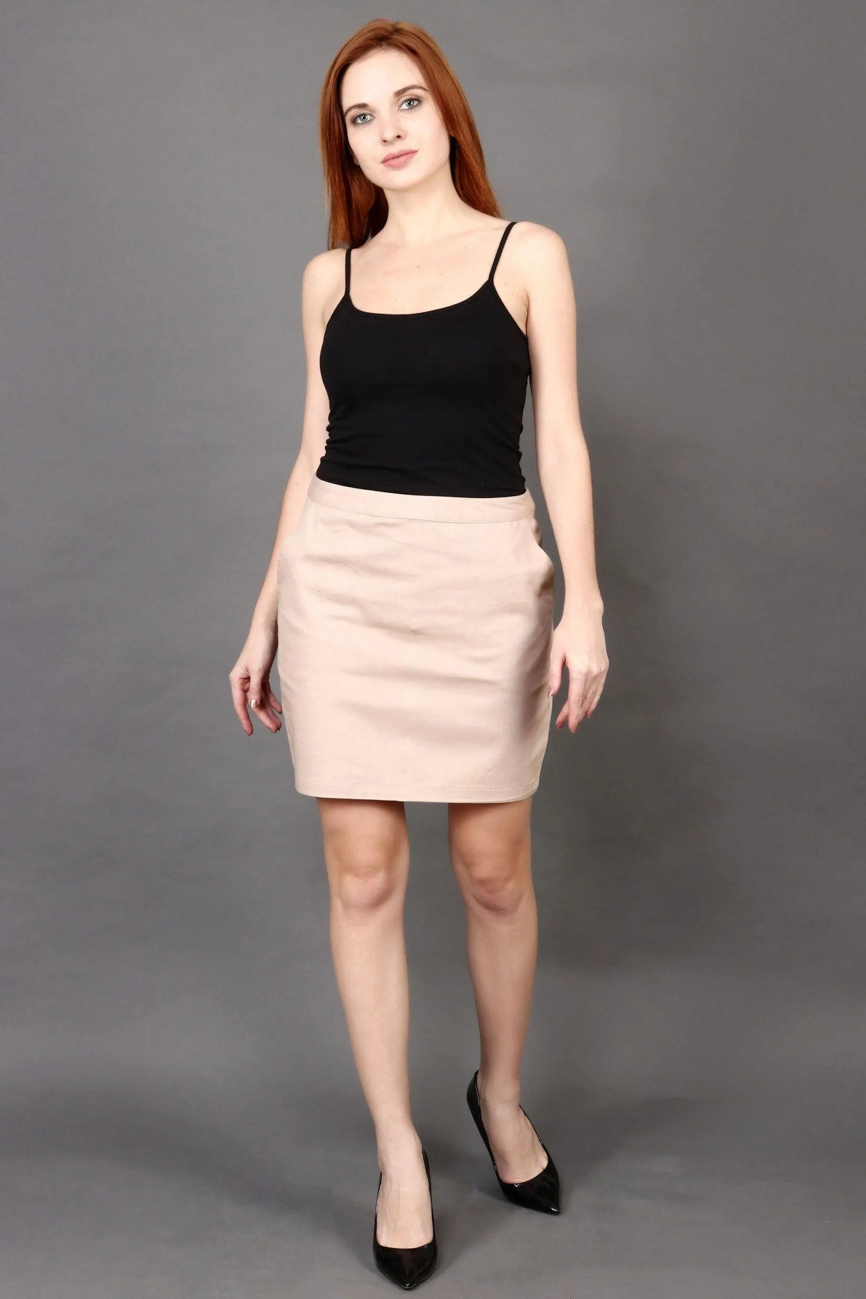 Beige Solid Skirt