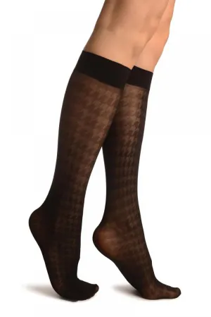 Black With Opaque & Transparent Dogtooth Socks Knee High