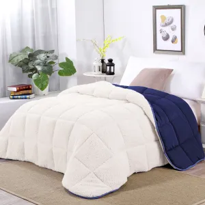 Blue Depth Sherpa Fleece Reversible 3 Pcs Comforter Set Double