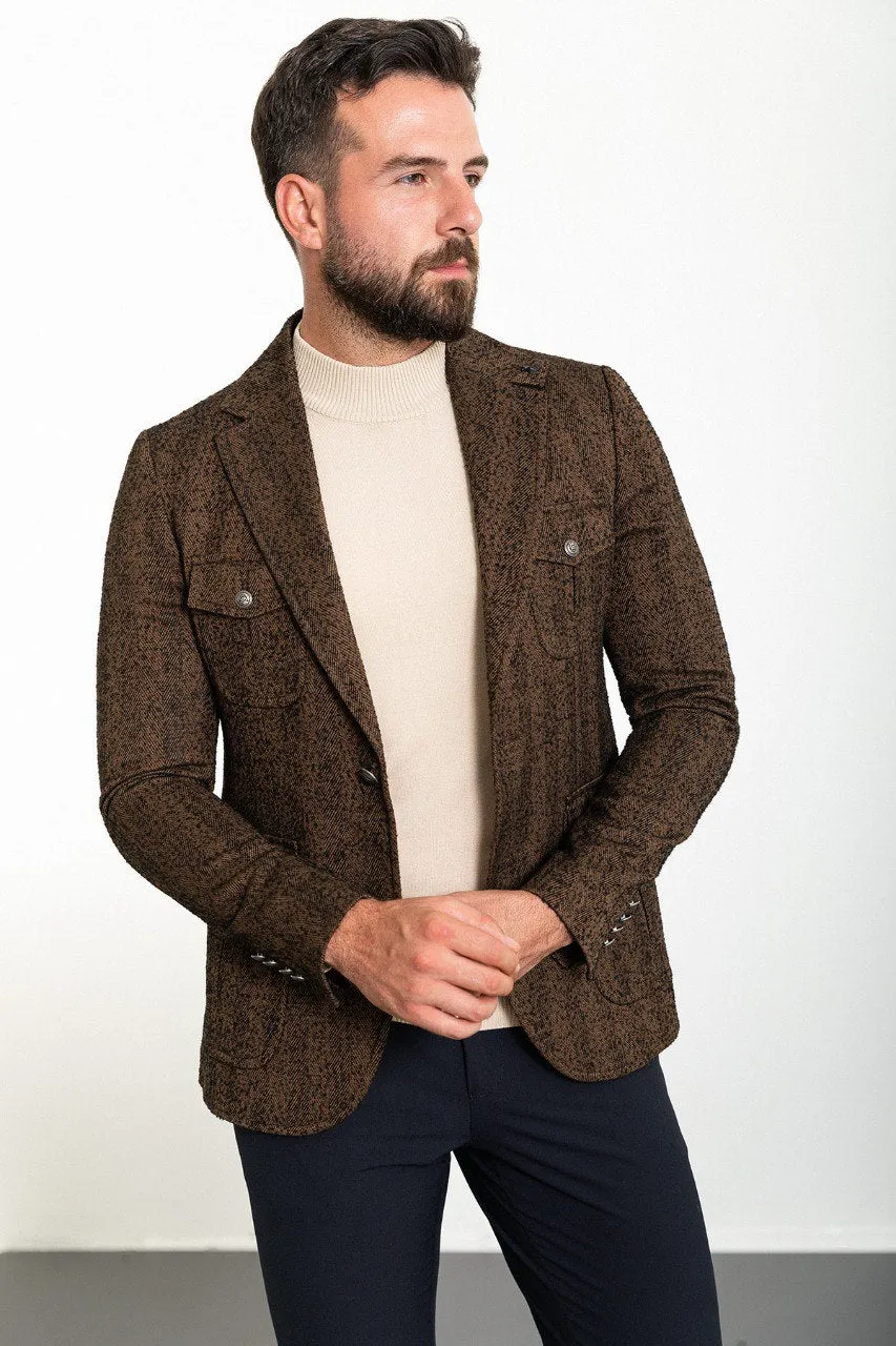 Bojoni Torretta Slim Fit Brown Patterned Blazer