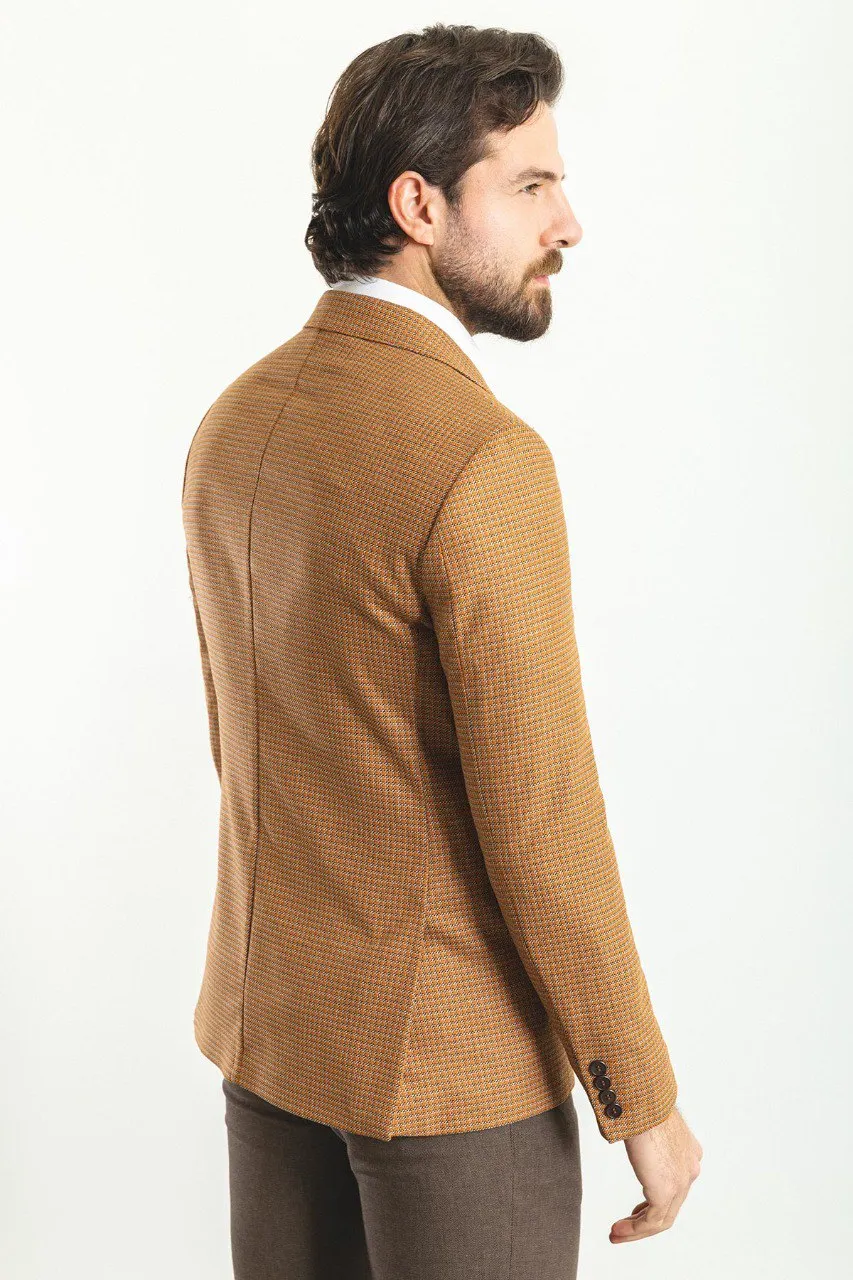 Bojoni Torretta Slim Fit Camel Plaid Blazer