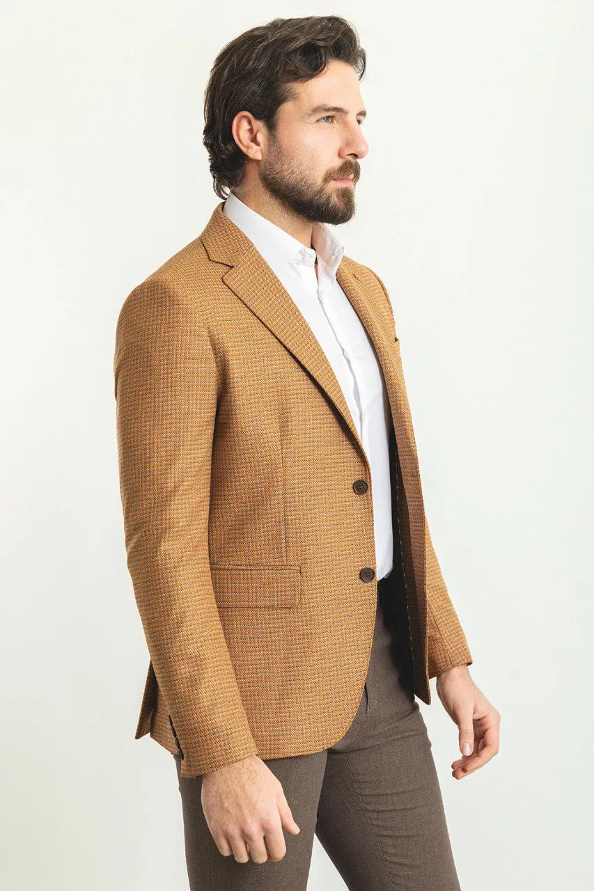 Bojoni Torretta Slim Fit Camel Plaid Blazer