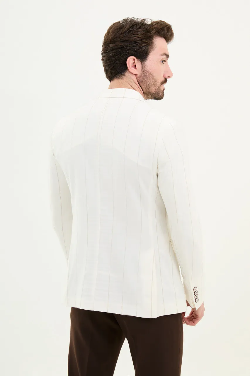 Bojoni Torretta Slim Fit White Double Breasted Blazer