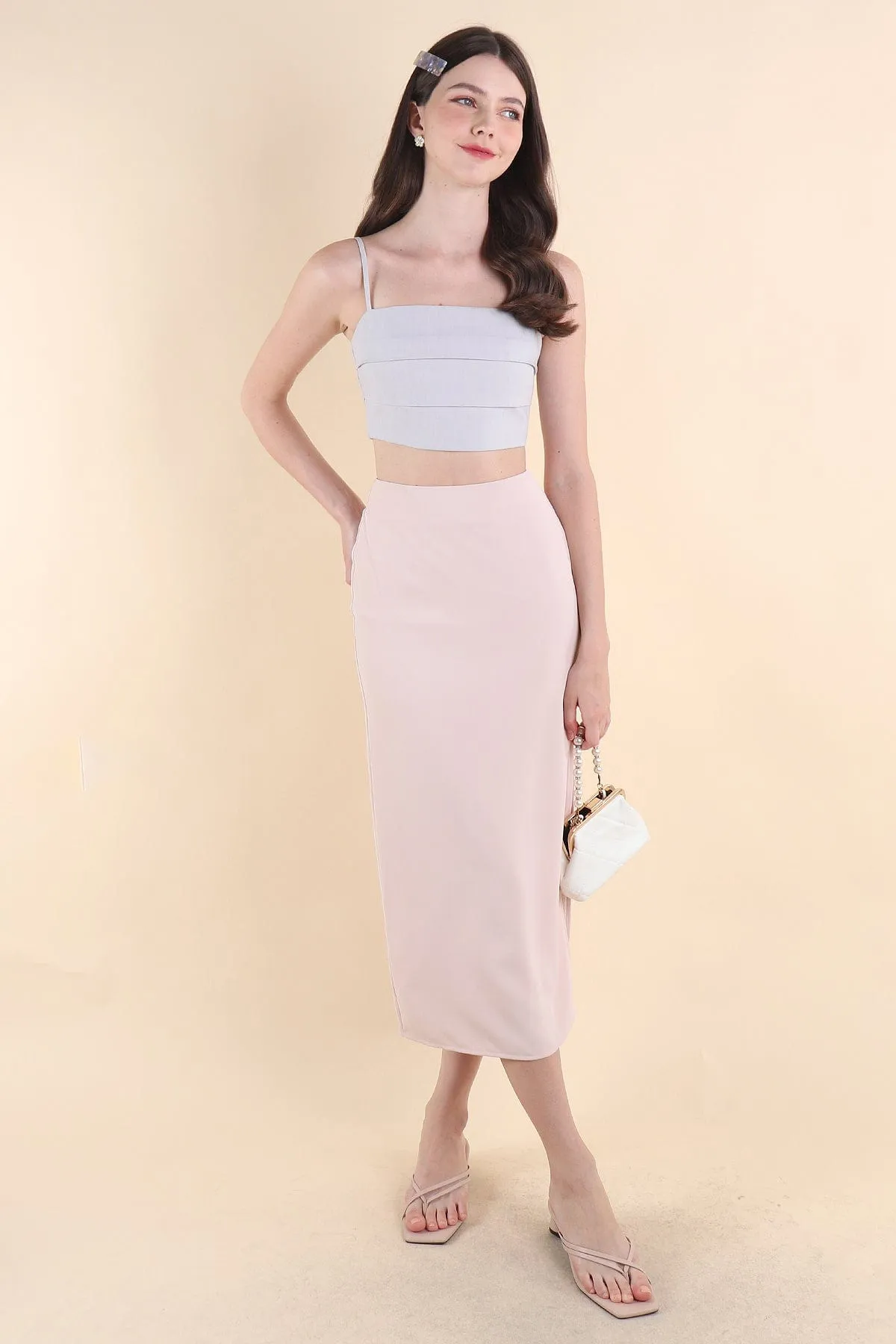 CALIA MIDI SKIRT IN NUDE PINK