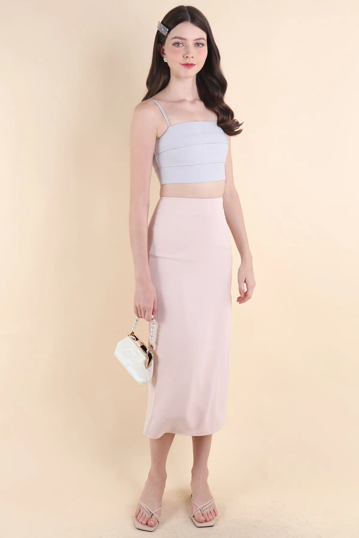 CALIA MIDI SKIRT IN NUDE PINK