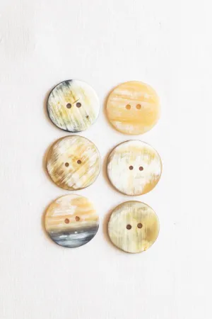 Circular Cow Horn Buttons, 1", Marbled Misto