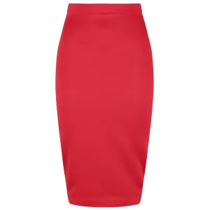 Classic Stretch Red Pencil Bodycon Midi Work Office Skirt