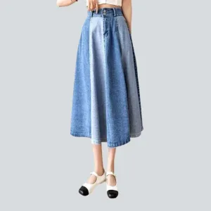 Color block flared denim skirt