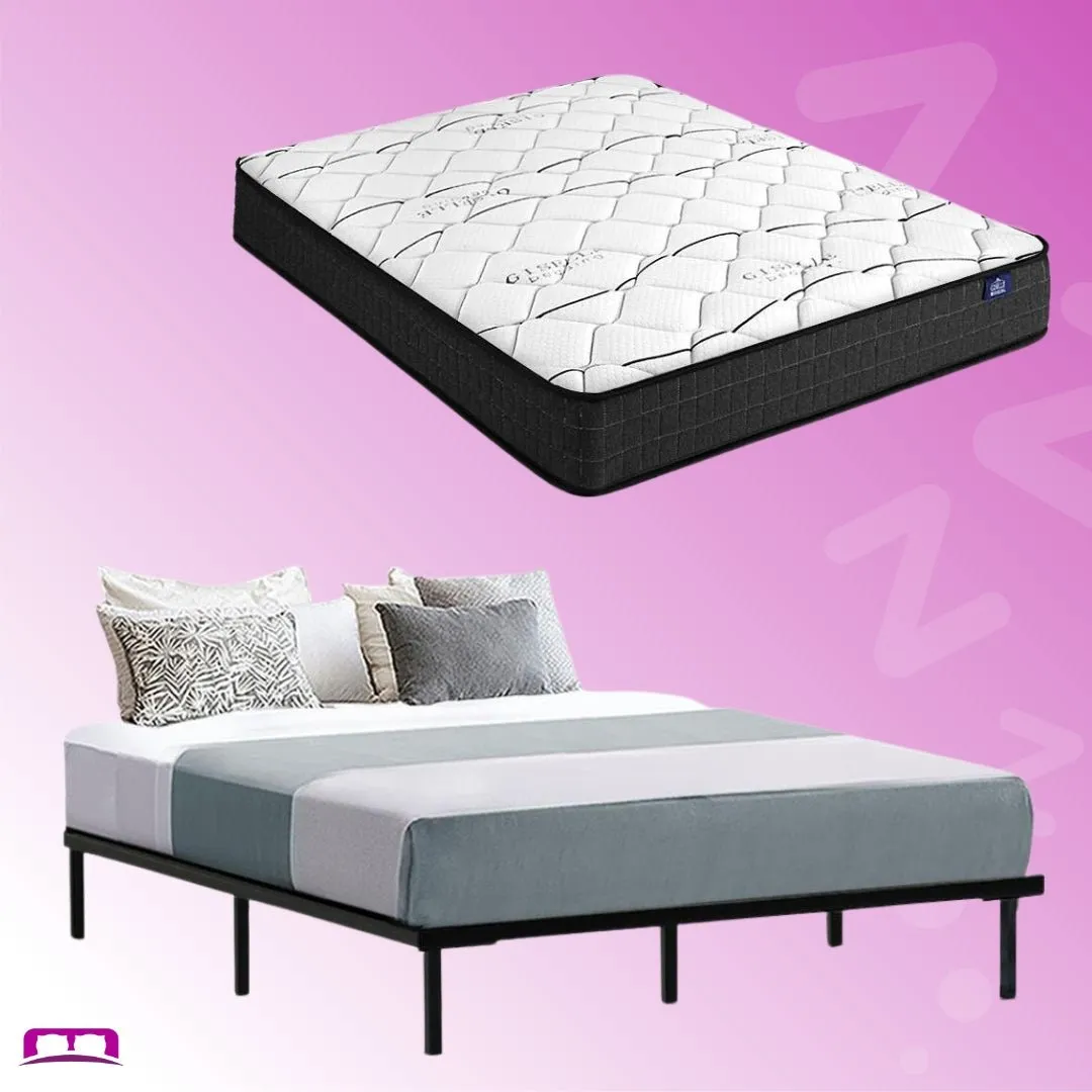 Double Package | Ted Metal Bed Black & Glay Bonnell Spring Mattress (Medium Firm)