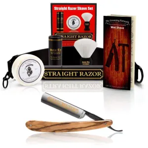 DOVO 5/8" "Olive Wood Inox" Straight Razor with Luxury Shave Set