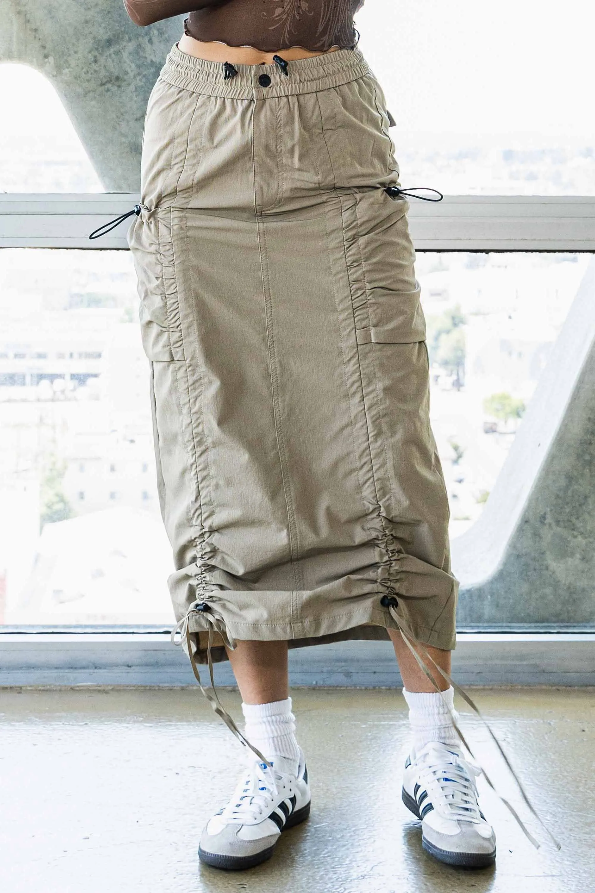 Drawstring Front Flap Y2K Cargo Column Skirt