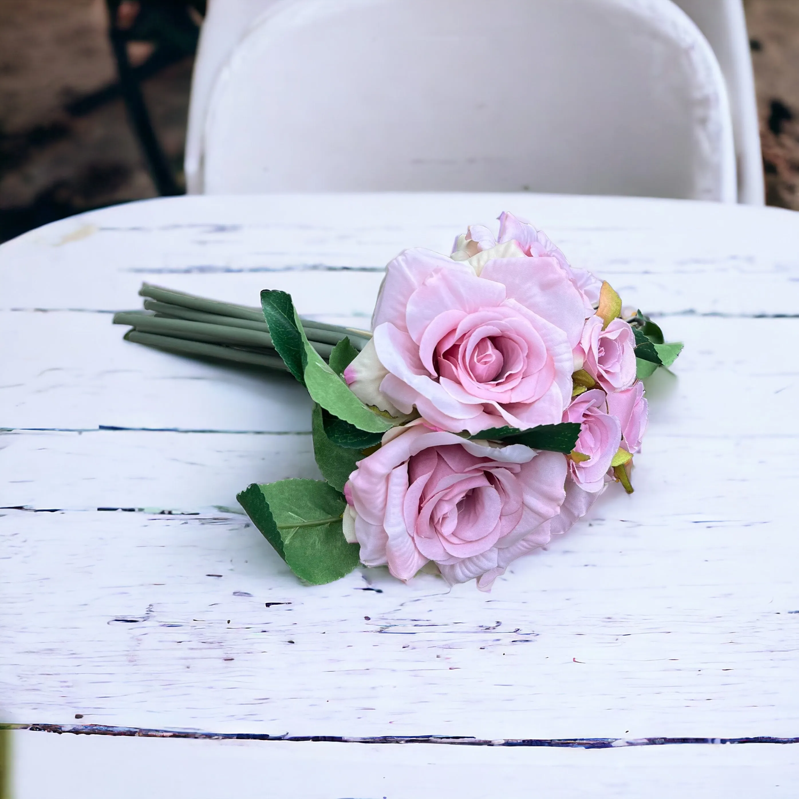 Dusty Pink Hand Tied Mini Artificial Silk Tea Rose Bouquet, Pink Rose Bouquet, Wedding, Bride Bouquet, Silk Roses, Bridesmaid, Flower Girl