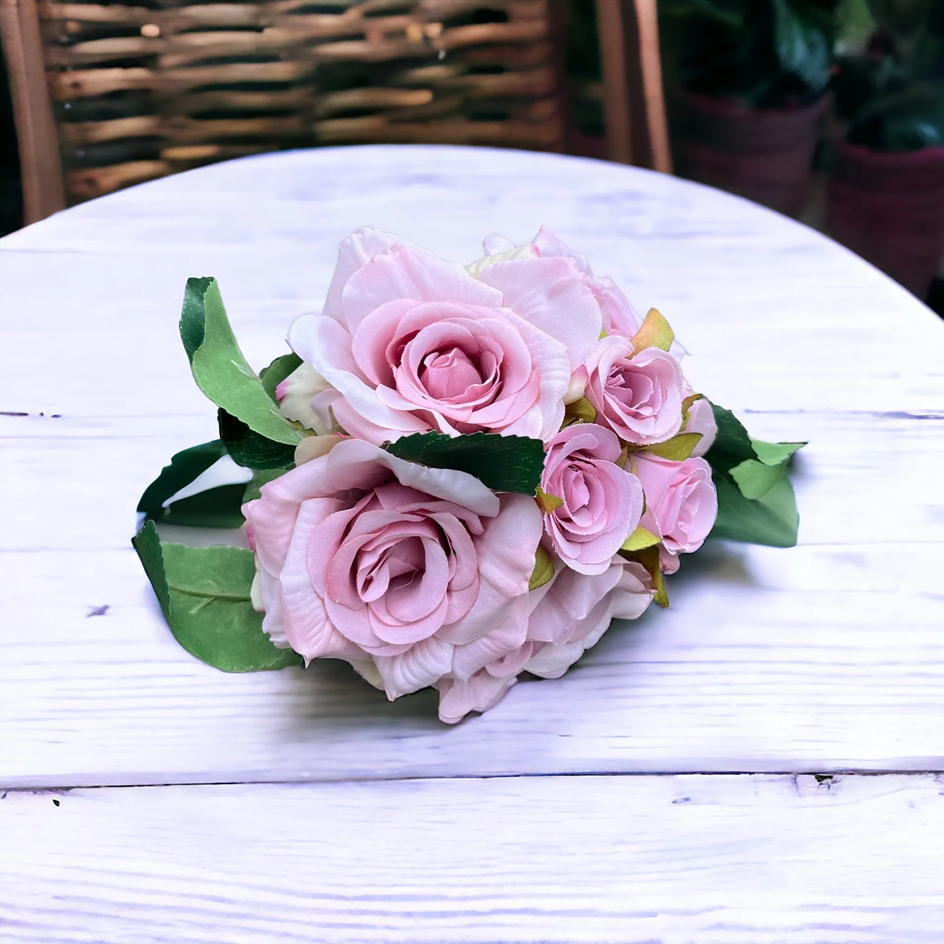 Dusty Pink Hand Tied Mini Artificial Silk Tea Rose Bouquet, Pink Rose Bouquet, Wedding, Bride Bouquet, Silk Roses, Bridesmaid, Flower Girl