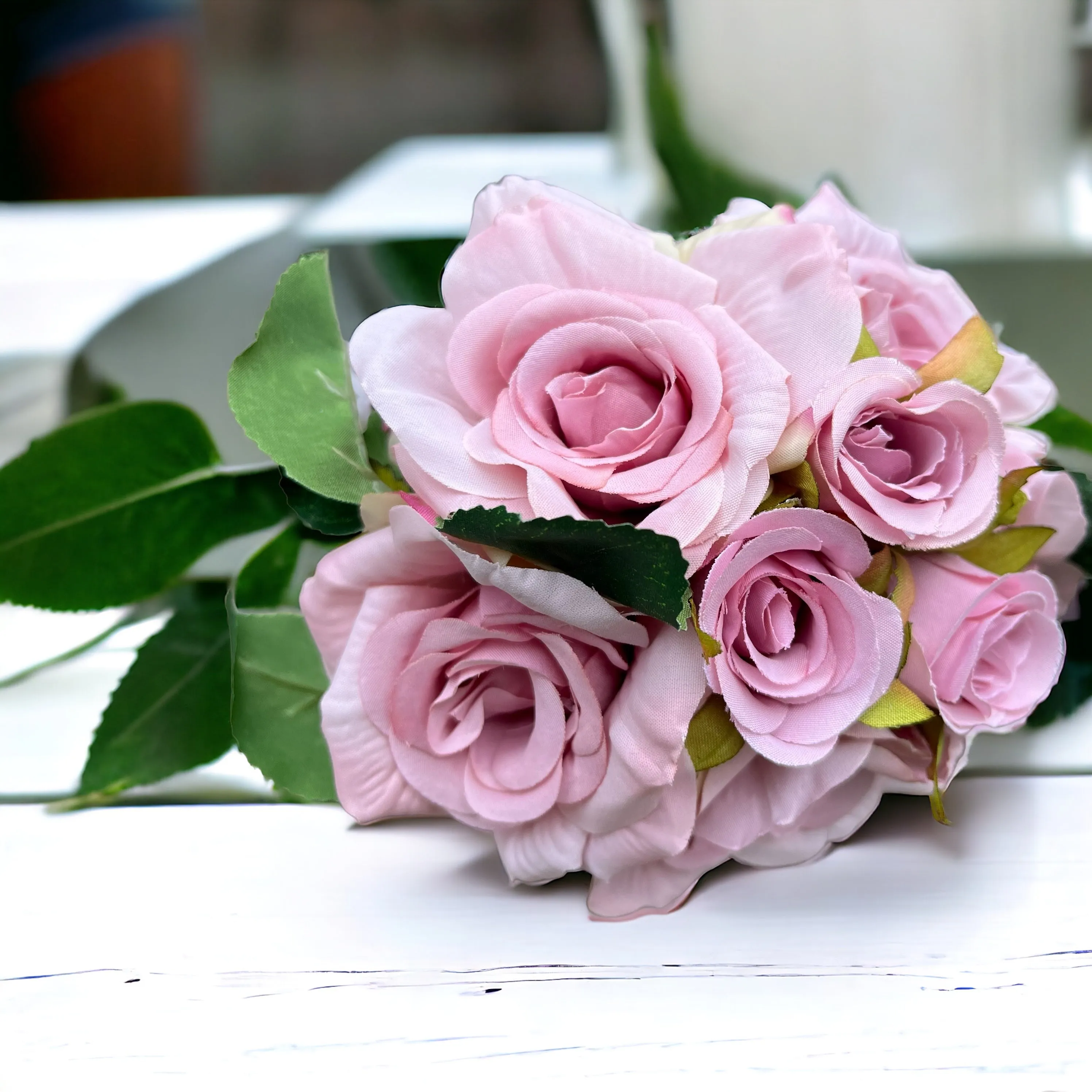 Dusty Pink Hand Tied Mini Artificial Silk Tea Rose Bouquet, Pink Rose Bouquet, Wedding, Bride Bouquet, Silk Roses, Bridesmaid, Flower Girl