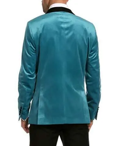 Enzo Turquoises Velvet Slim Fit Shawl Lapel Tuxedo Men's Blazer