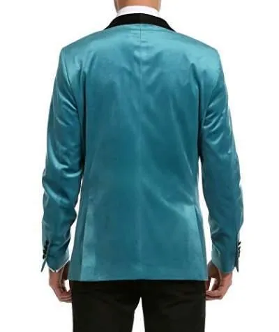 Enzo Turquoises Velvet Slim Fit Shawl Lapel Tuxedo Men's Blazer