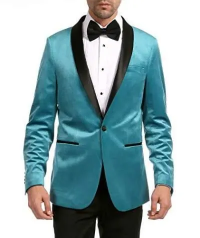 Enzo Turquoises Velvet Slim Fit Shawl Lapel Tuxedo Men's Blazer