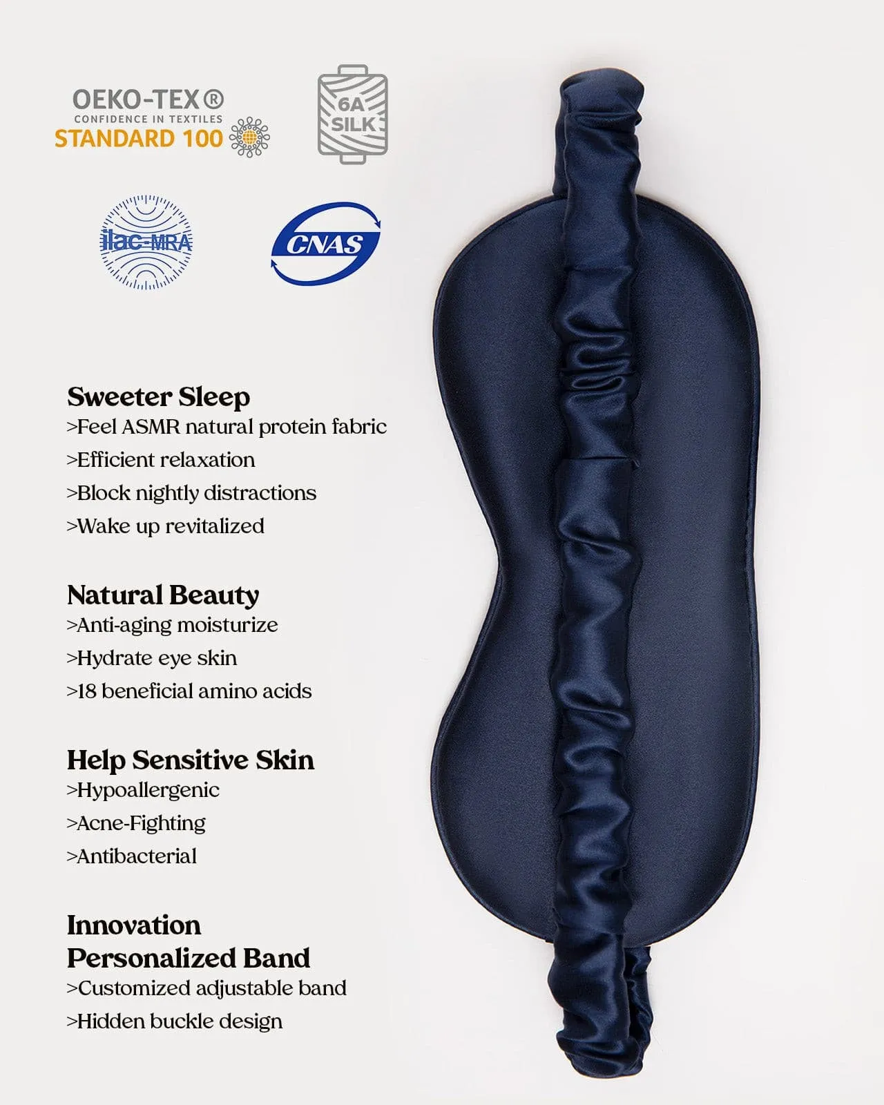 FEELITS 100% Royal Mulberry Silk. Natural Beauty Sleep Eye Mask- 22-momme Lapis Blue