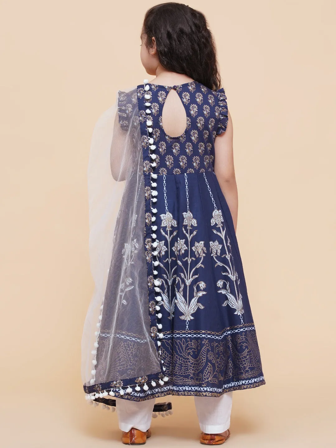 Girl's Blue Foil Printed Kurta With Trouser & With Duppta  - Bitiya By Bhama