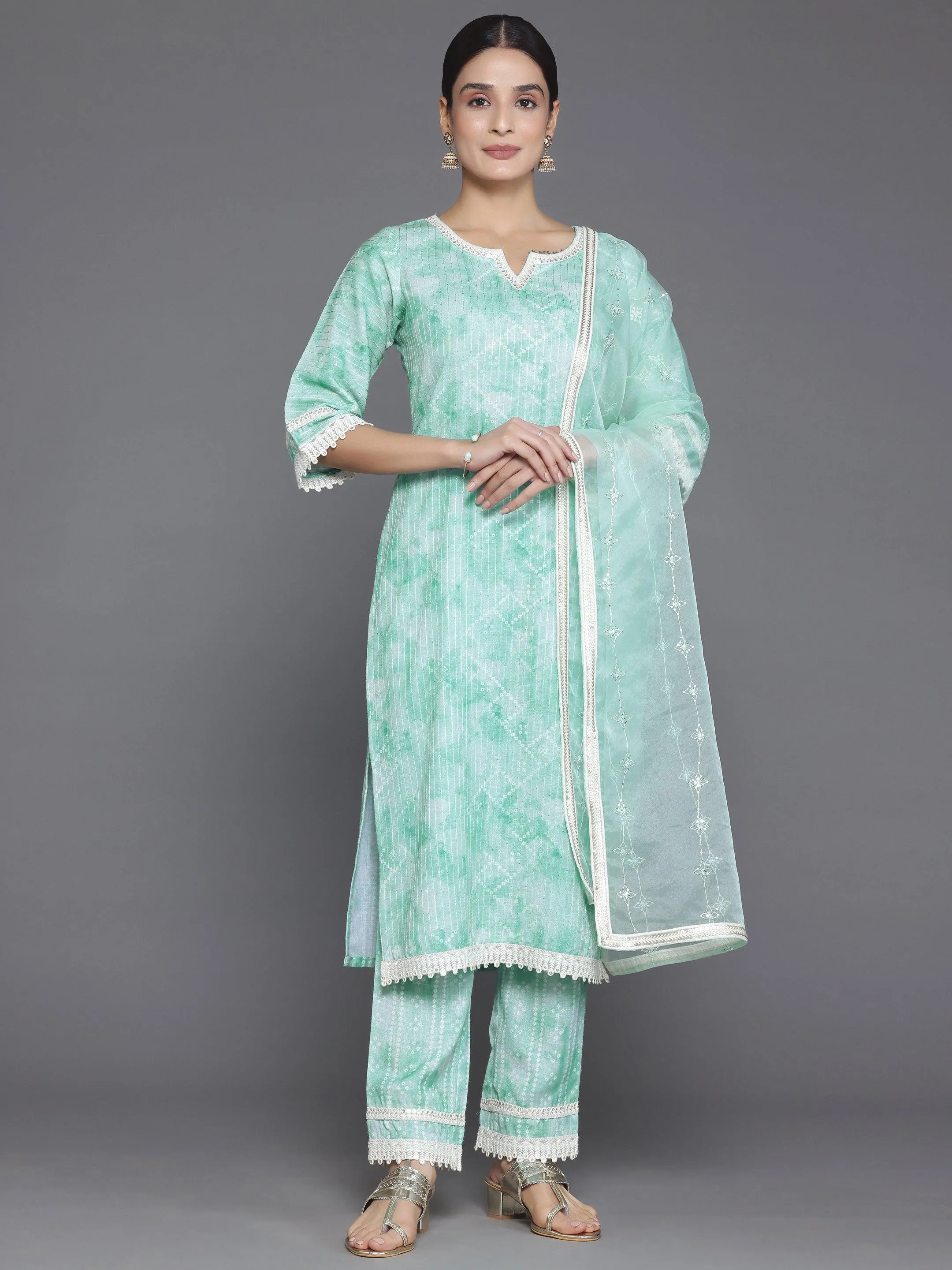 Green Printed Cotton Pakistani Suit