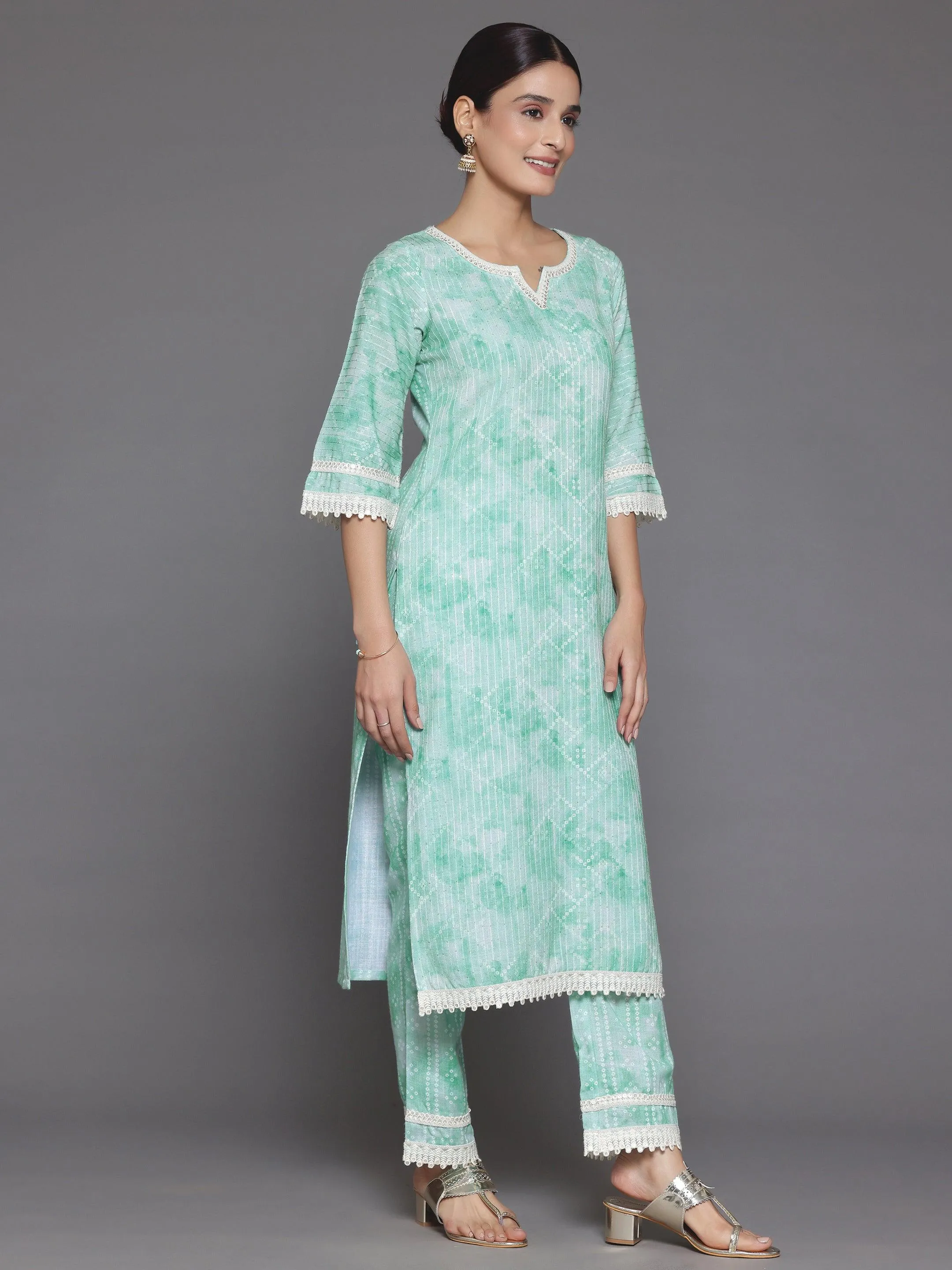 Green Printed Cotton Pakistani Suit