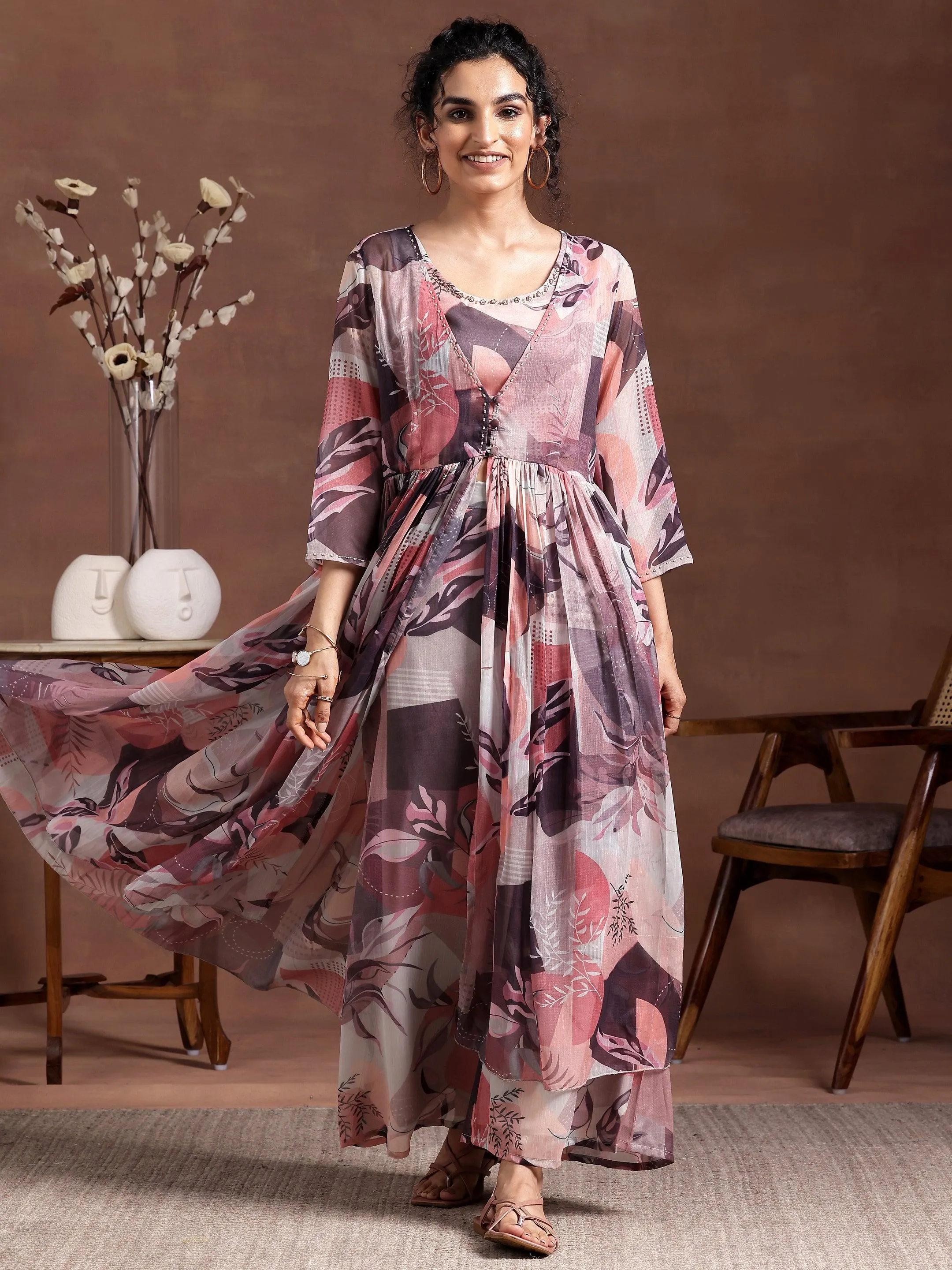 Grey Printed Chiffon Co-Ords