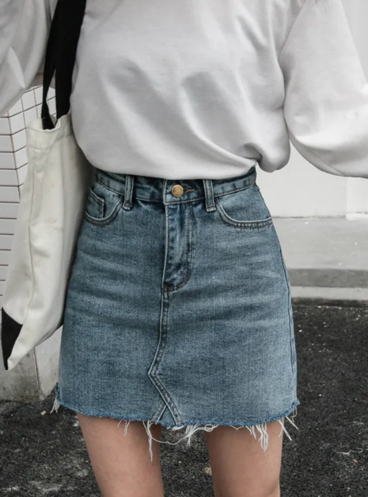 High Waist Skirts Womens Pockets Button Denim