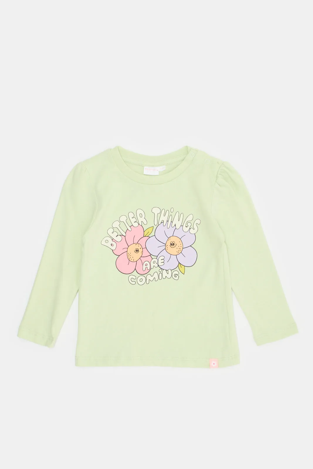 Infant Girls Green Flower Printed T-Shirt