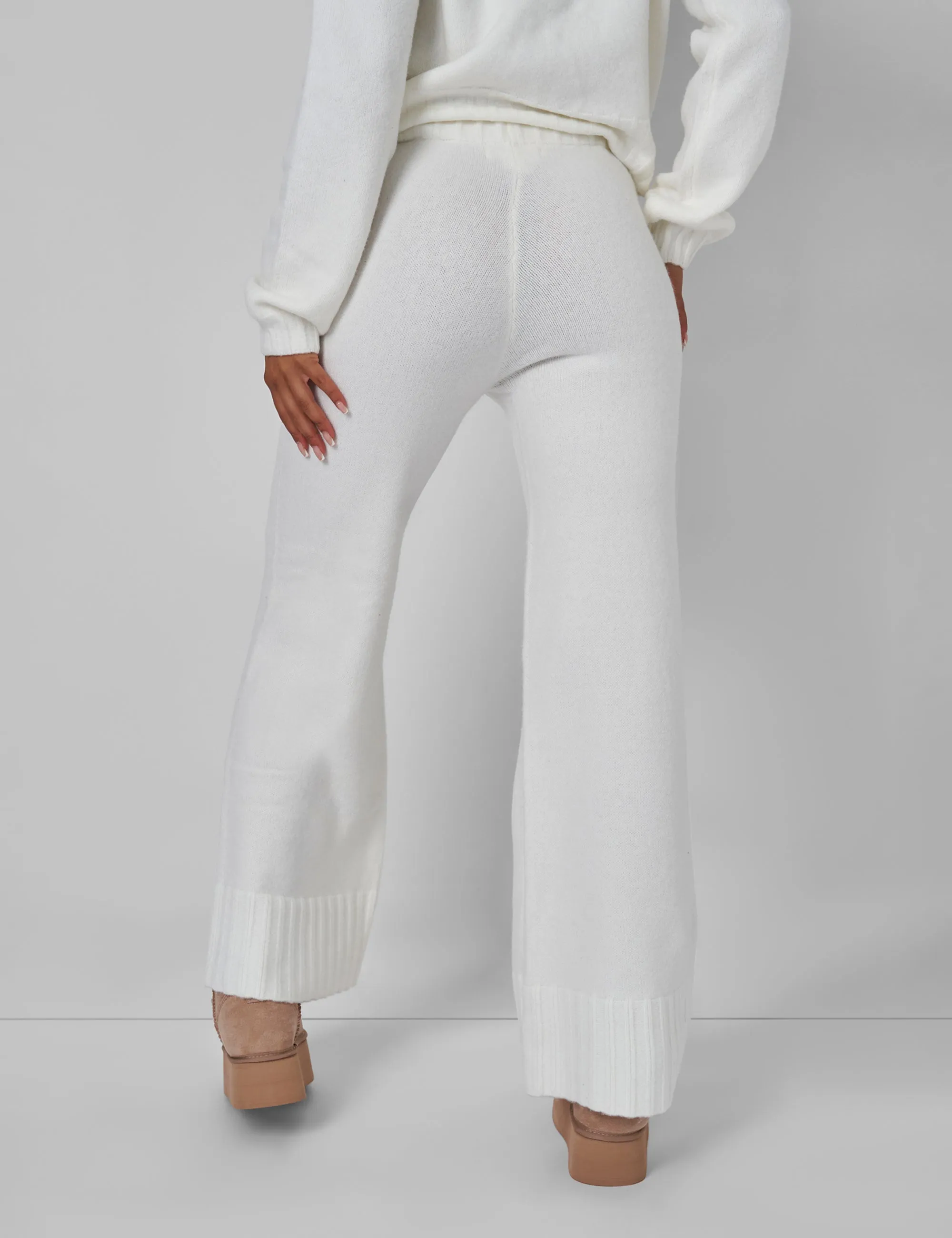 Kaiia Knitted Flared Trousers in Cream