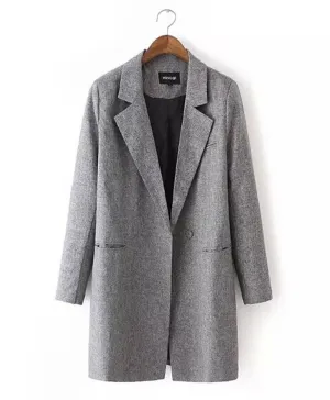 Lapel Collar Long Sleeve Loose Long Blazer Long Suit OL Jacket Coat