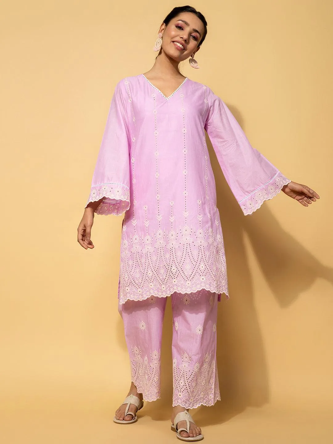 Lavender Embroidered Cotton Co-Ords