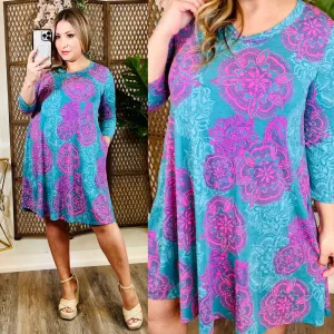 Medallion 3/4 Sleeve Dress.