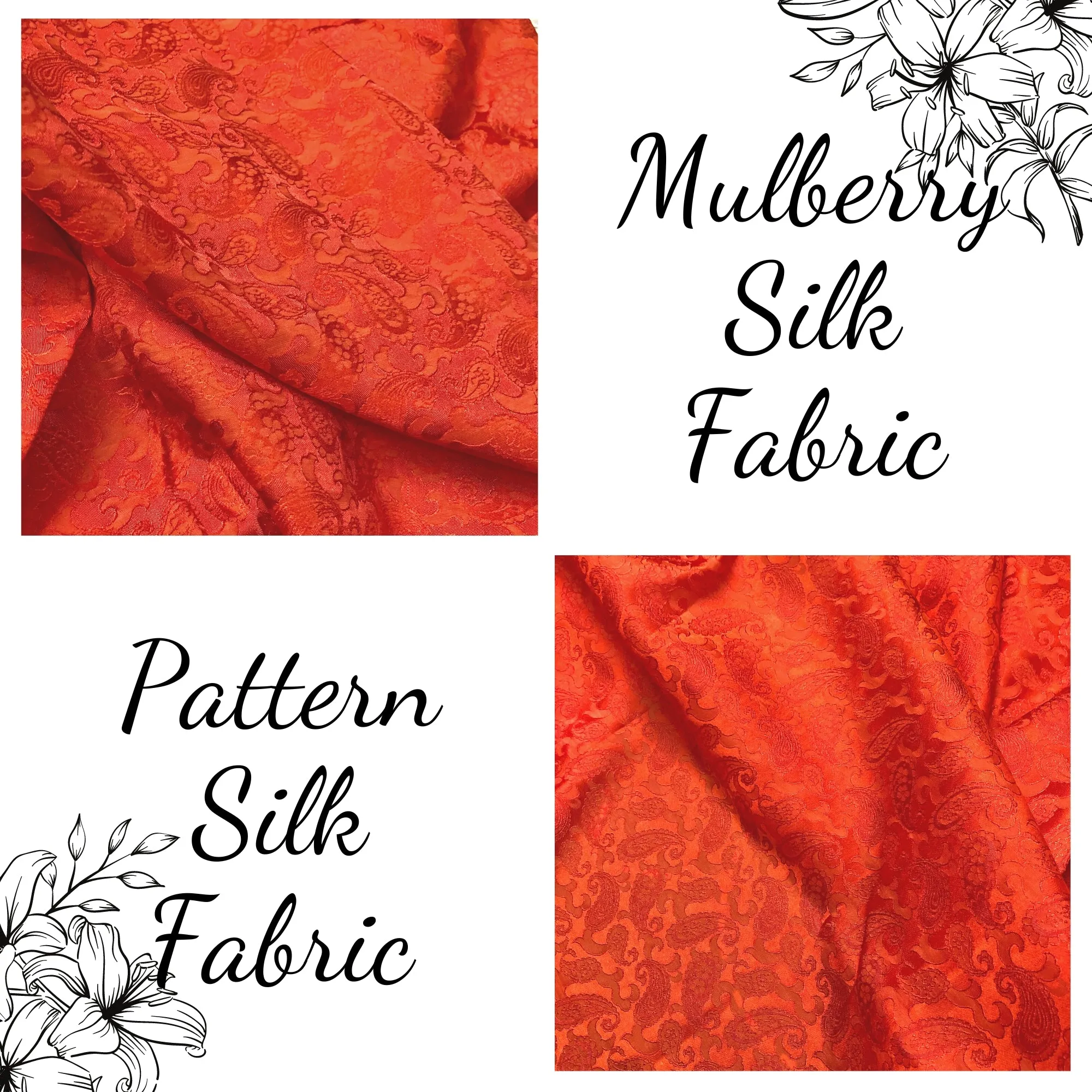 Mulberry Silk Pattern Fabric – Dragonfly Pattern – Silk for Sewing – Orange Pattern Silk Fabric