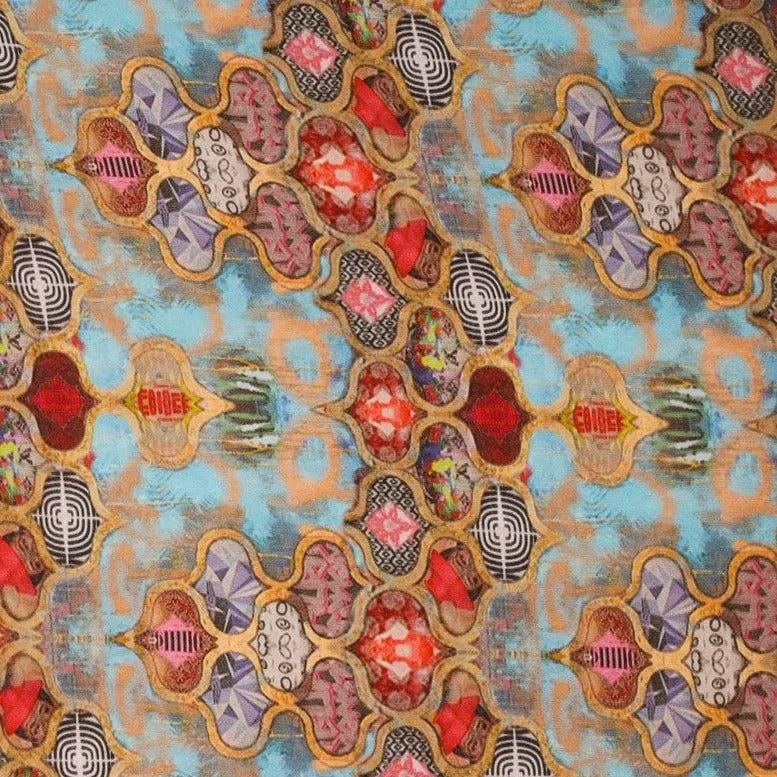 Multicolor Traditional Print Georgette Fabric