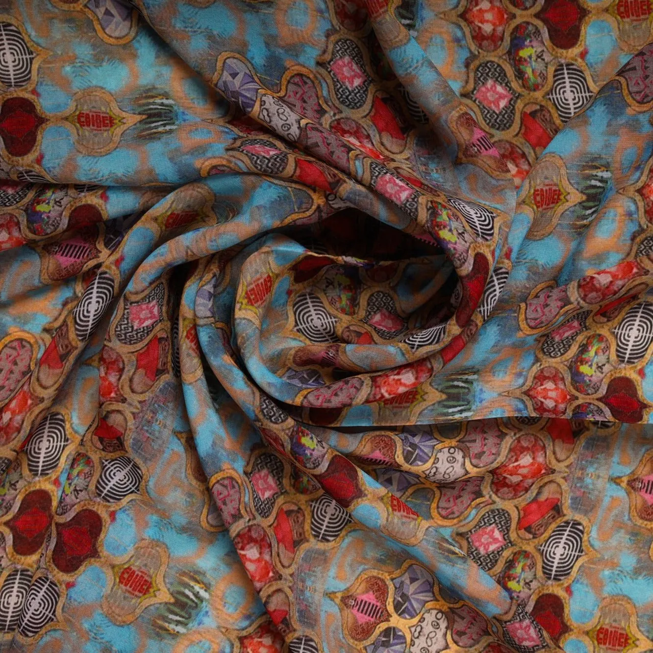 Multicolor Traditional Print Georgette Fabric