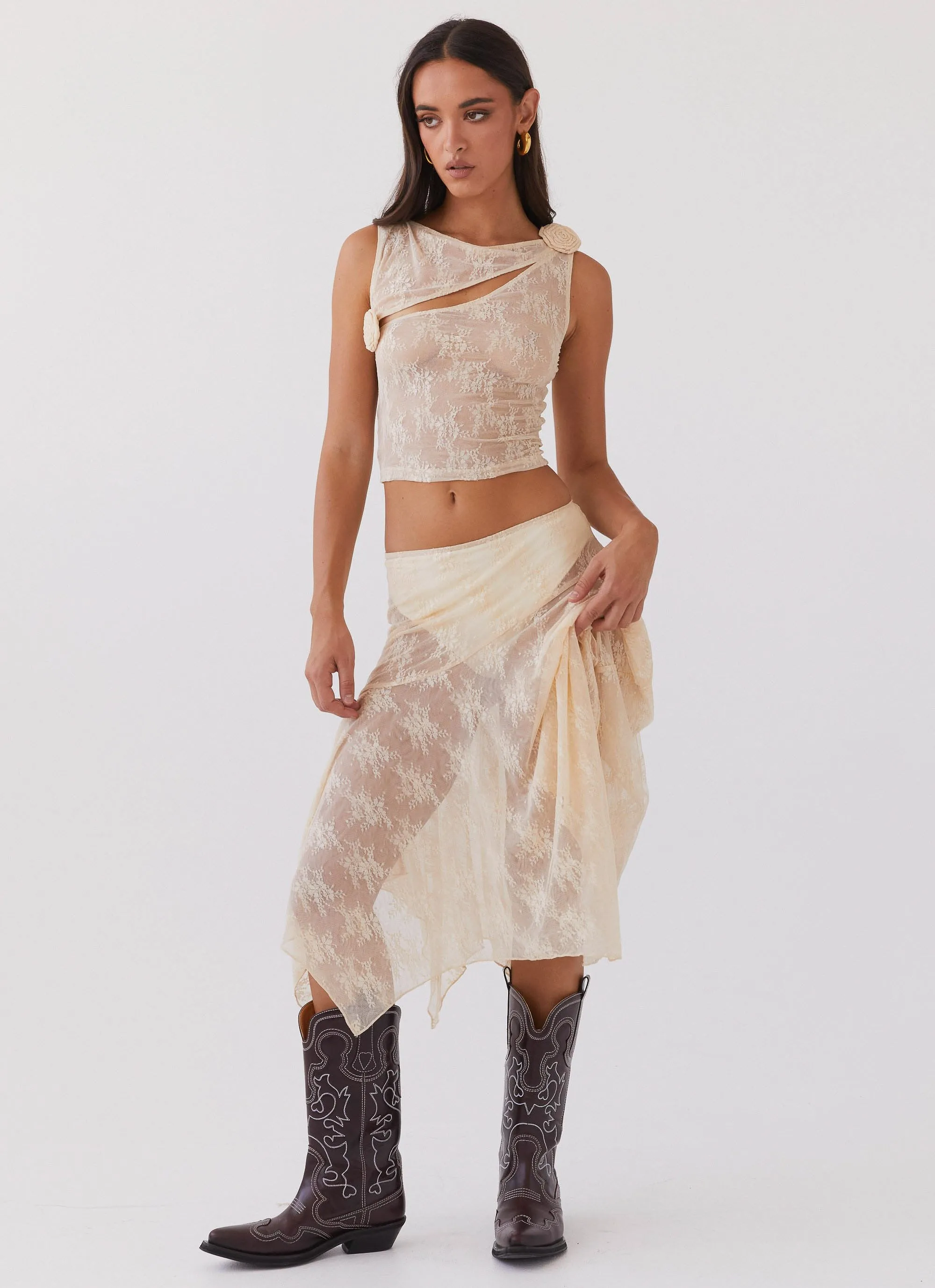 Nakia Lace Midi Skirt - Ivory