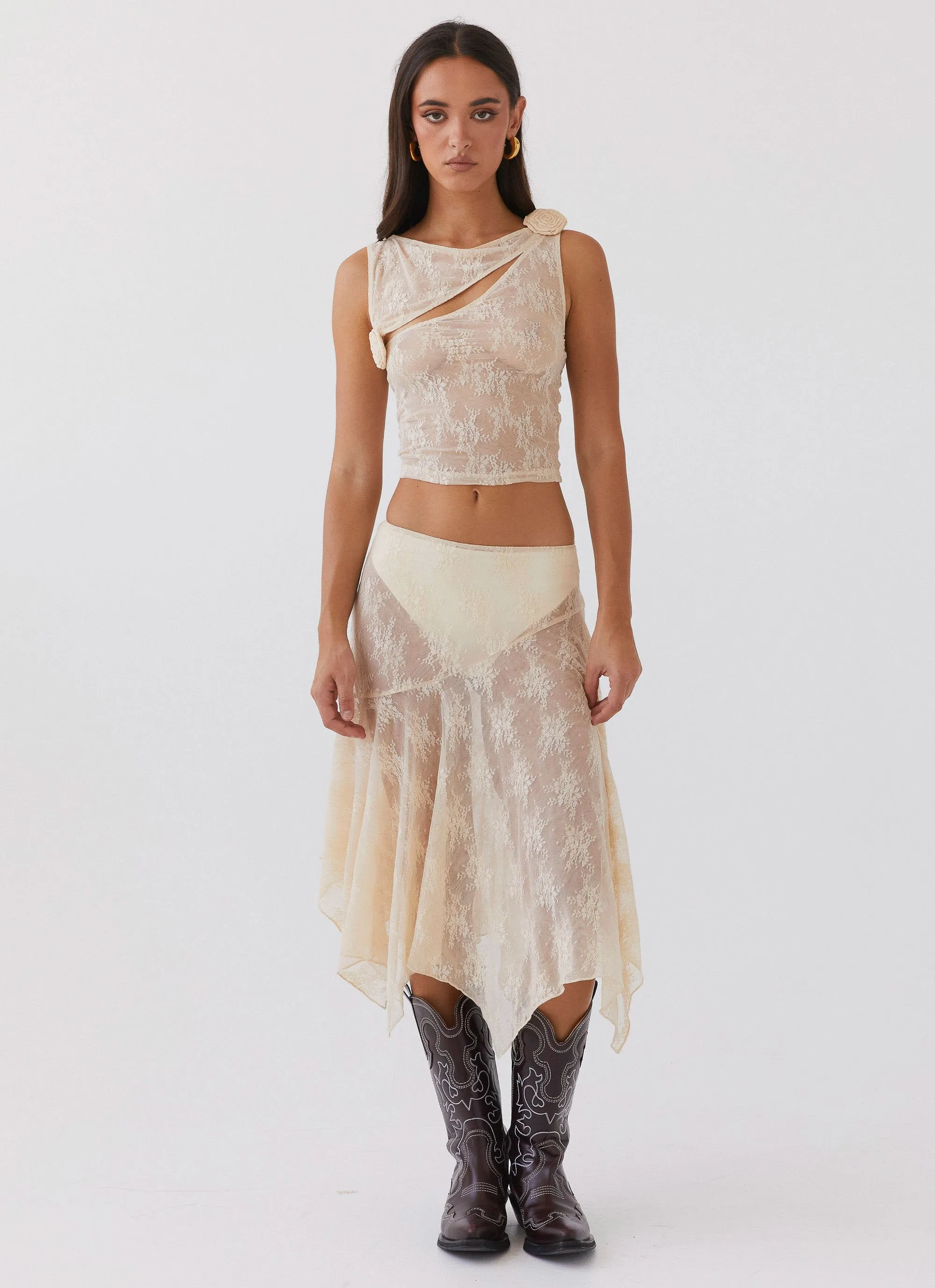 Nakia Lace Midi Skirt - Ivory