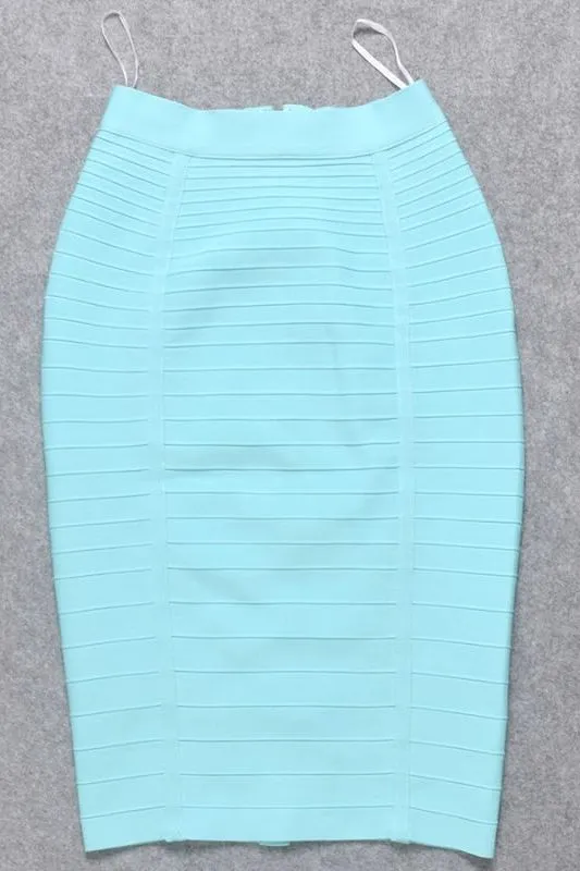 Pencil High Waist Bandage Knee Length Knitted Skirt - Sky Blue